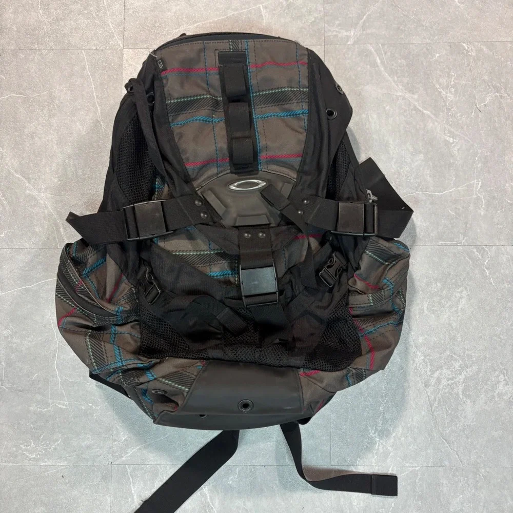 Oakley Kitchen Sink Backpack Brown Plaid Y2K Technical Gear Rugged Utility Bag
